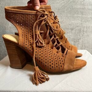 Marc Fisher‎ Shaini Perforated Lace-Up Peep-Toe Booties Size 9